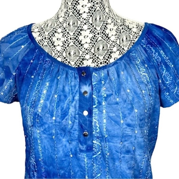 Sami & Jo sequined blouse cobalt blue. Size Small Petite. - Picture 4 of 13